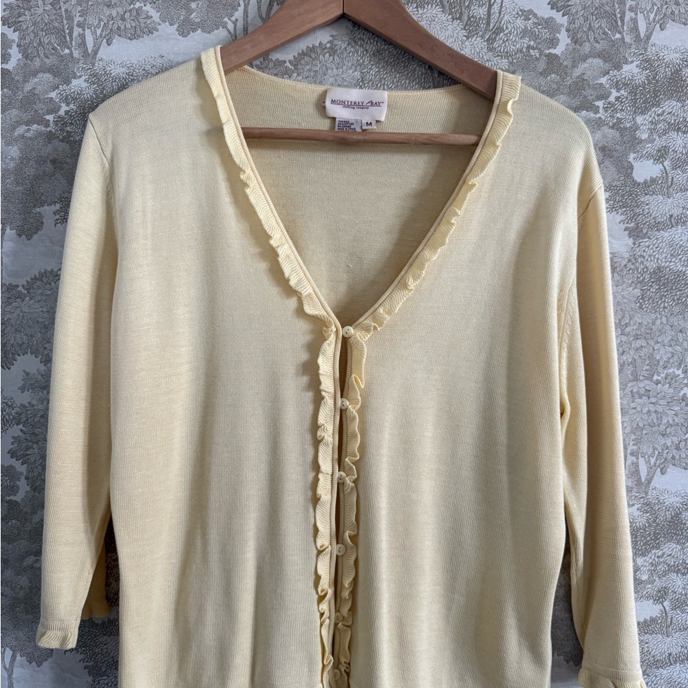 Vintage Silk cotton blend yellow ruffled cardigan